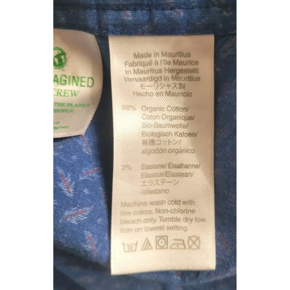 J.Crew Secret Wash Shirt XL Blue Print Organic Cotton Short Sleeve Button Up - Picture 6 of 7